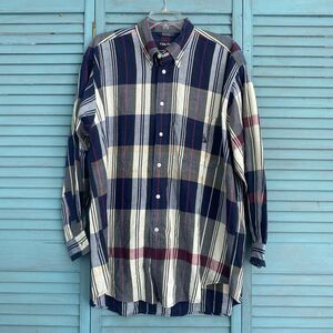 Nautica Button Down Dress Shirt Sz XL ~ Long Sleeve ~ Red, Blue, White